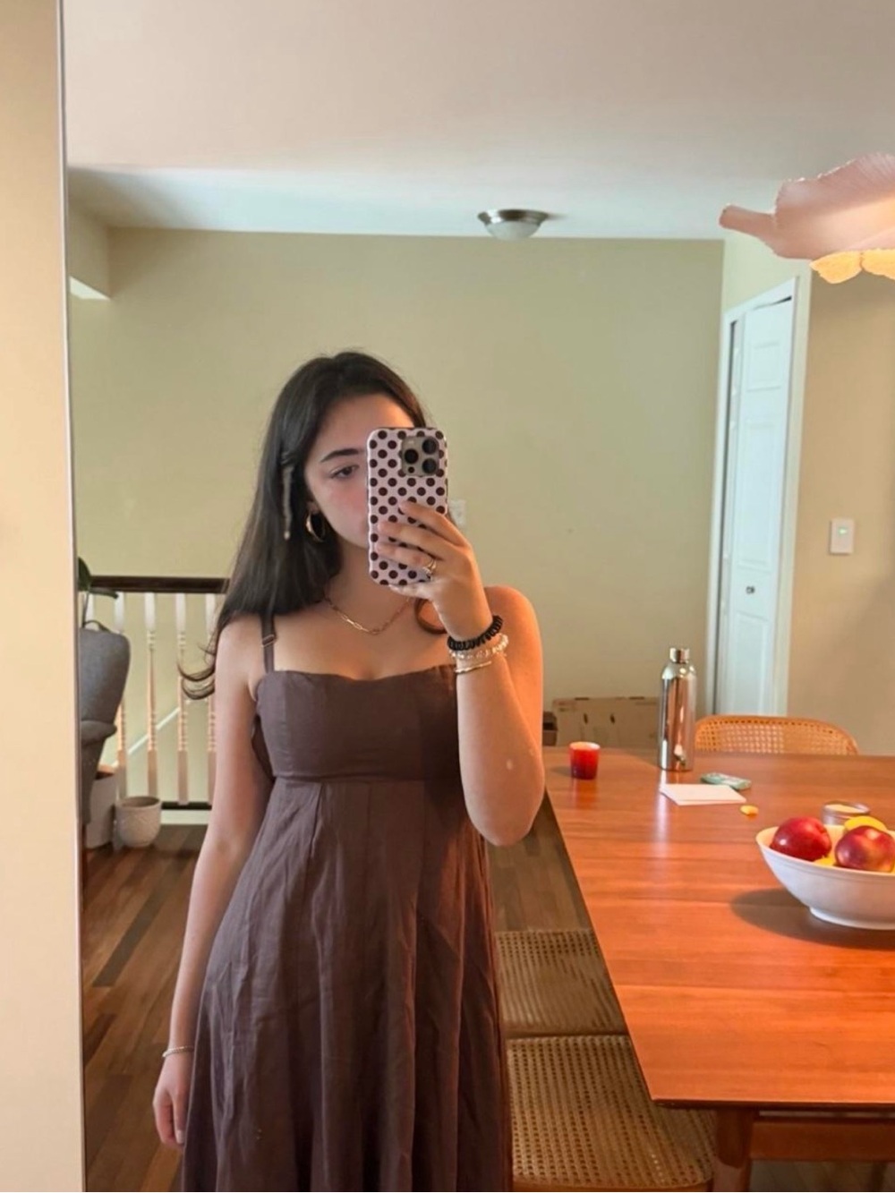 DISSH Brown Square-Neck Linen-Blend Sundress